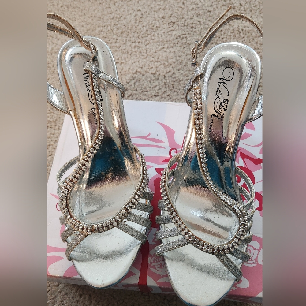 Size 7.5 wild rose silver heels